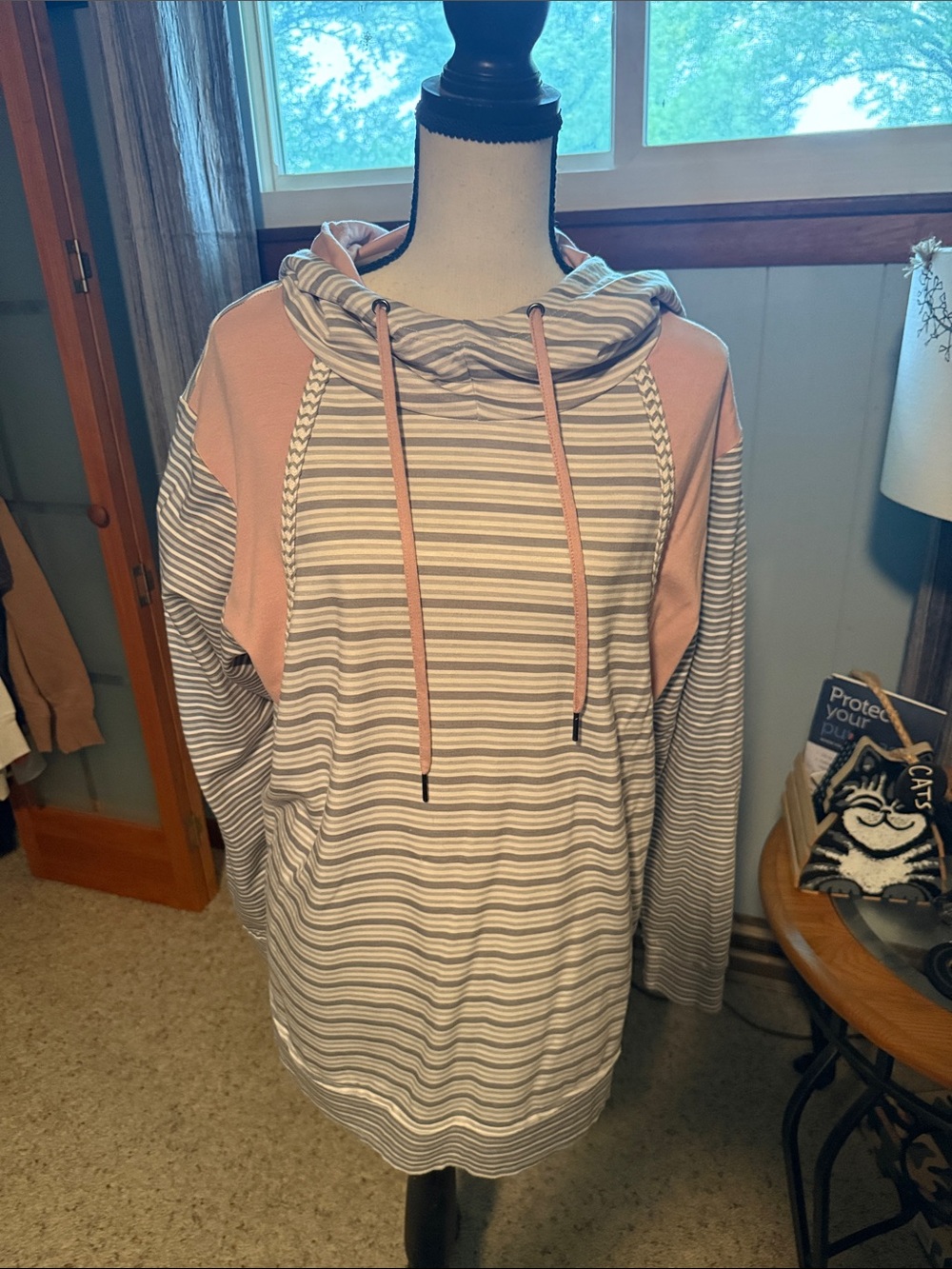 Maurice’s Striped Hooded Pullover with Pink Accents
